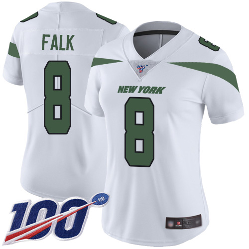 New York Jets Limited White Women Luke Falk Road Jersey NFL Football #8 100th Season Vapor Untouchable